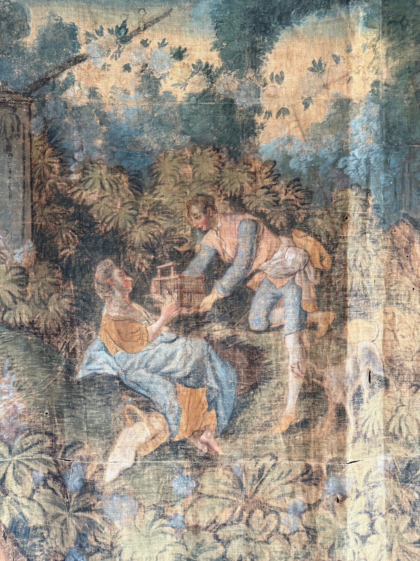 Extra-Large Scale Cartoon Tapestry on Linen, 18th Century