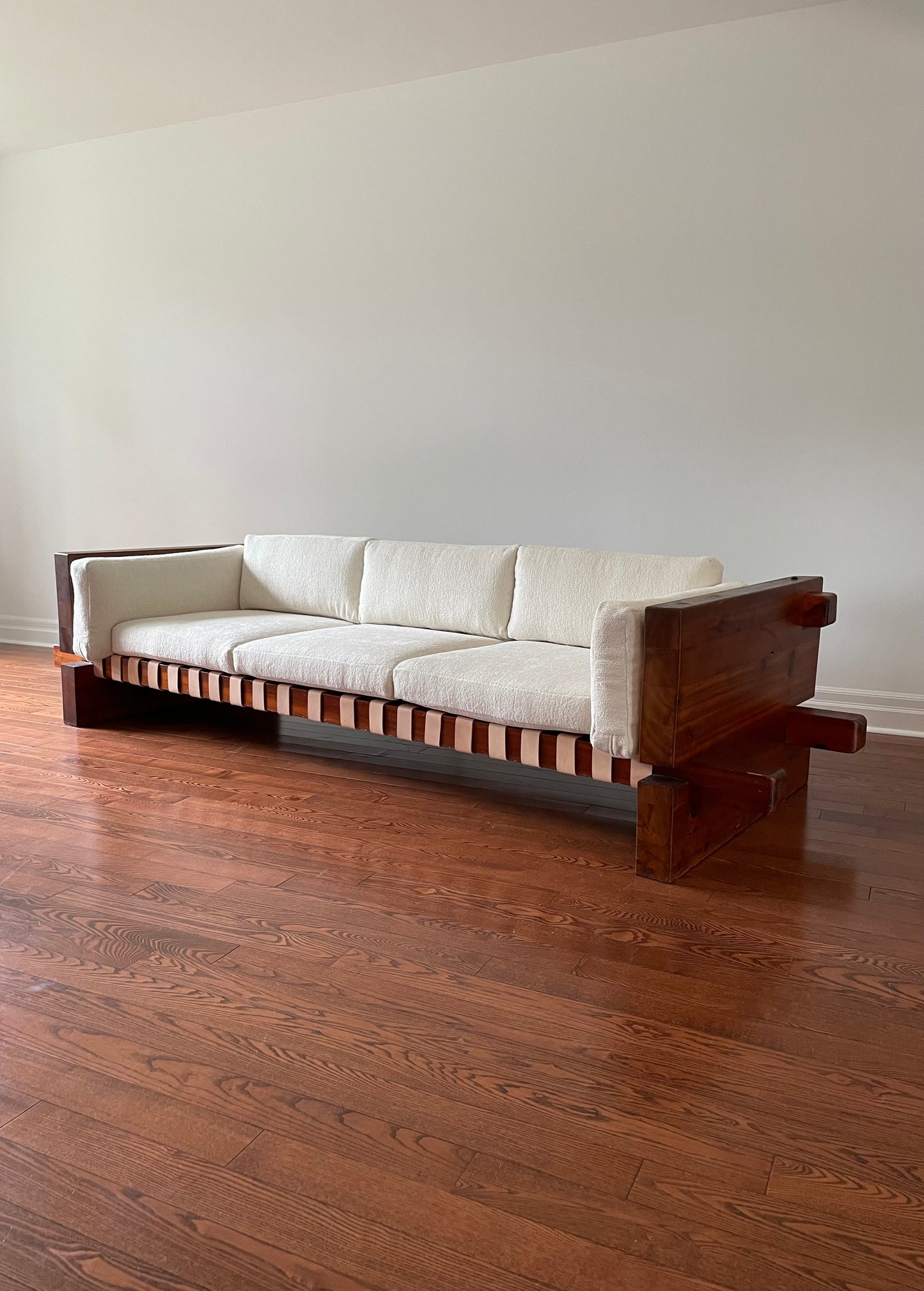 Pine & Leather Strapped Sofa